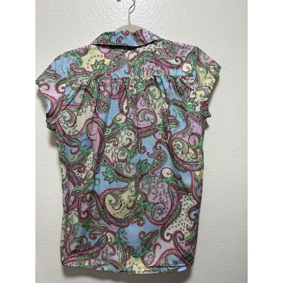 The Cats Pajamas Pajama Top Womens Small Groovy Paisley Cotton Button Up - Picture 4 of 6
